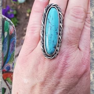 Free Spirit Boho South Western people Faux Turquoise oval Oblong ring